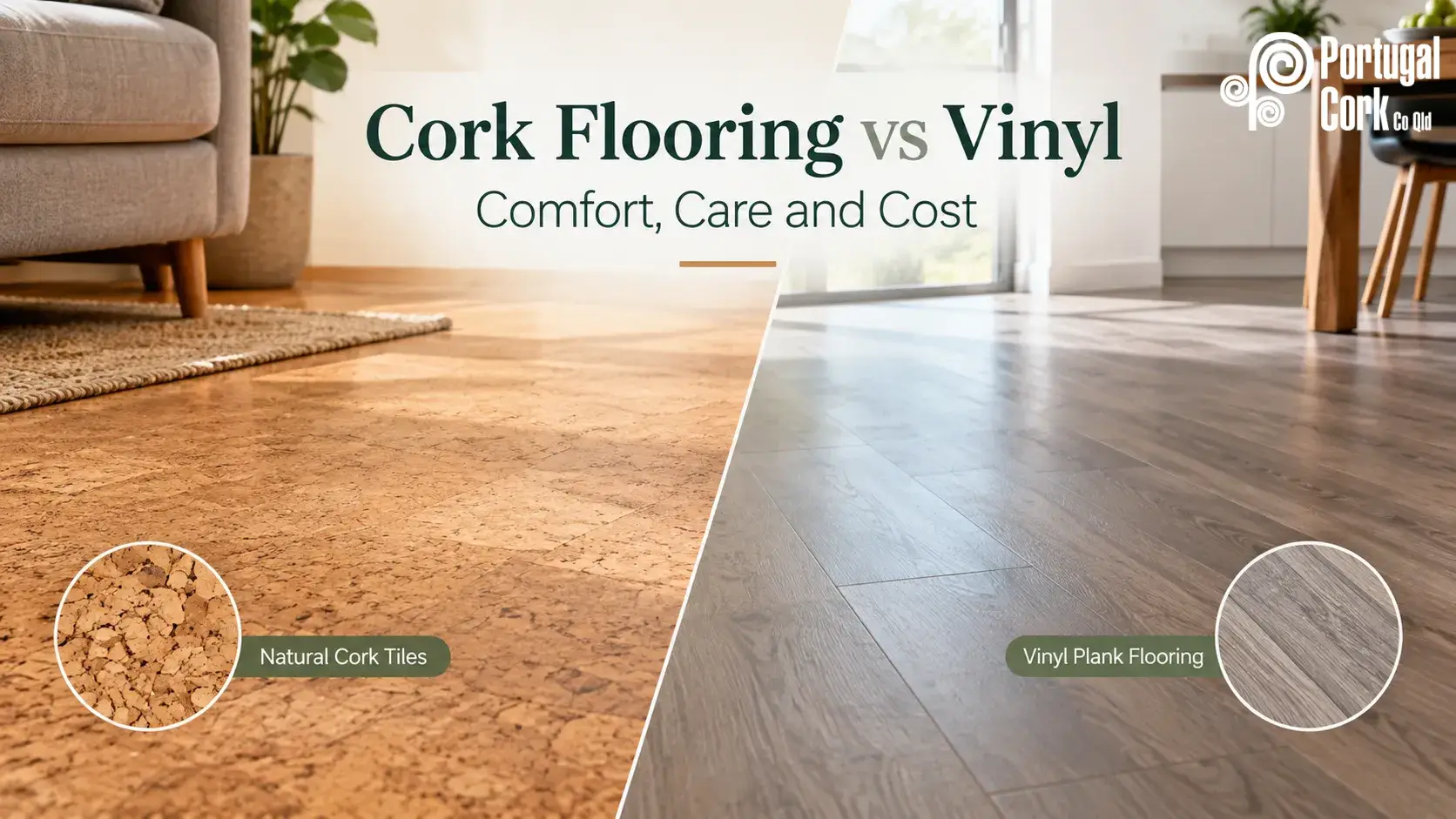 Cork flooring vs vinyl comparison covering appearance, spills, scratches, repairs and maintenance