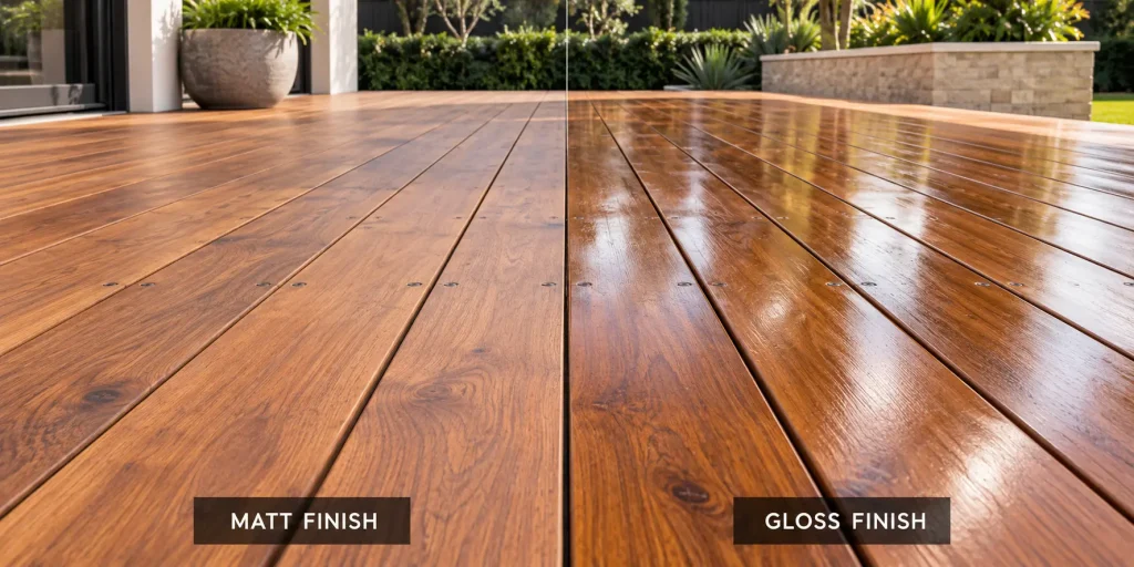 Comparison of Aqualis H2OIL Matt and Gloss finishes on a timber deck