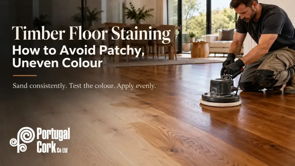 Contractor sanding a timber floor before stain application